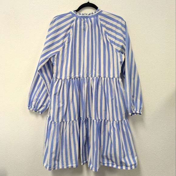 J. Crew Striped Blue/White Tiered Popover Cotton Dress sz M Preppy Minimalist - Picture 9 of 12